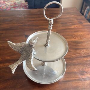 Silver Metal 2-Tier Bird Serving Stand